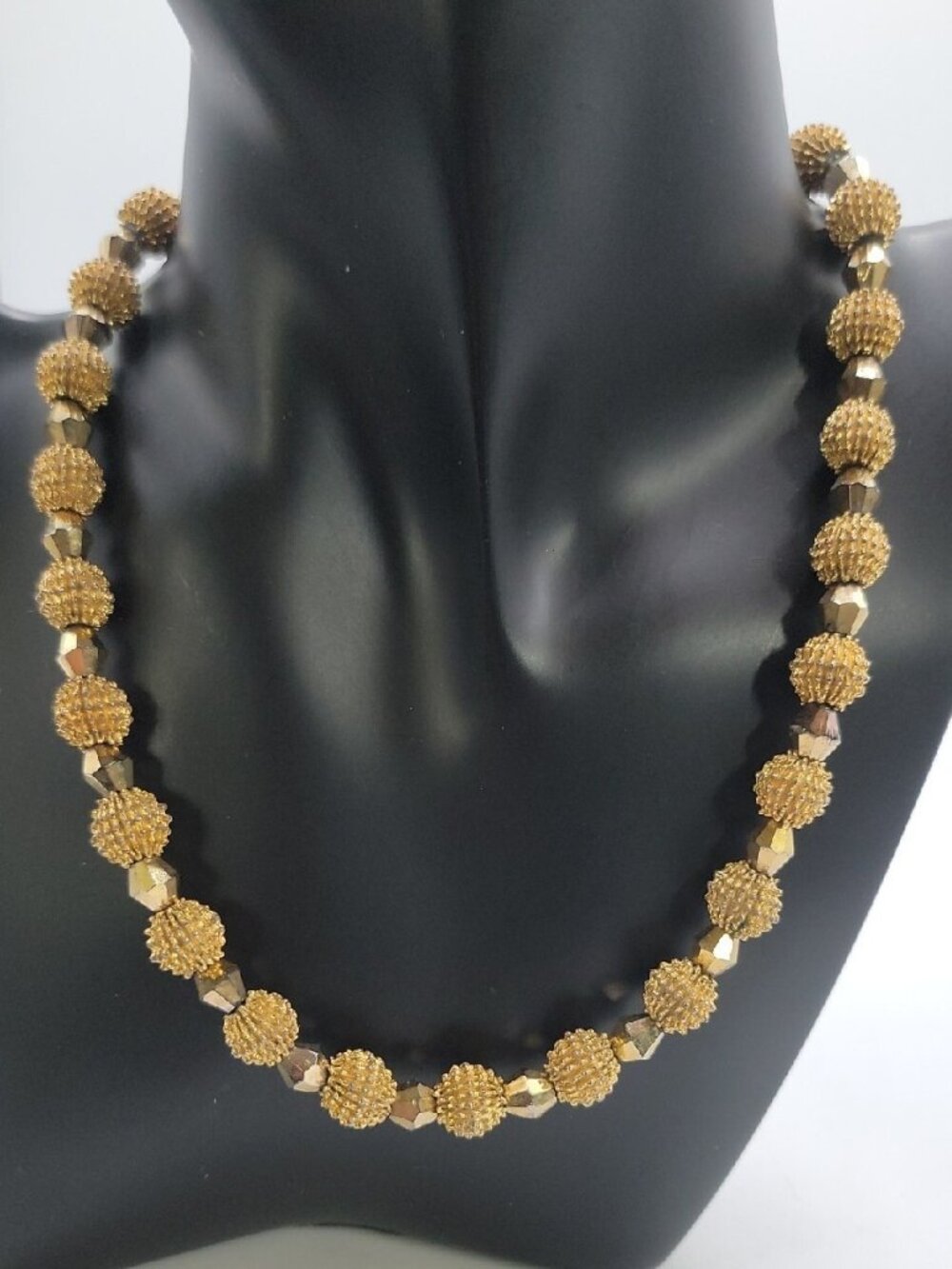 Crown Trifari Spiked Ball Choker Necklace Gold Tone 16" Vtg Alfred Philippe